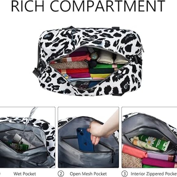 Women's Travel Leopard Print Overnight Duffel Bag with Shoe Compartment - Picture 3 of 3